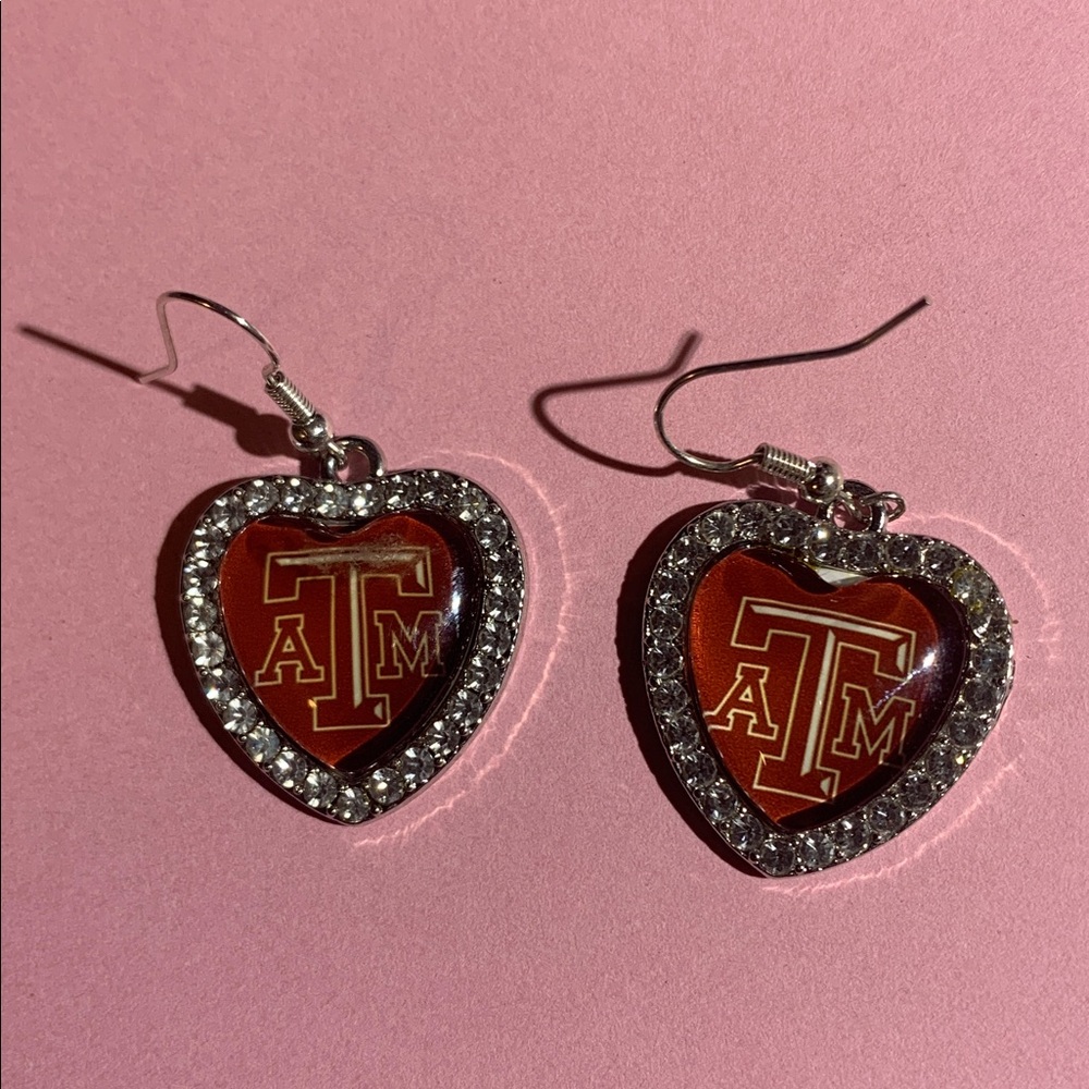 Heart Earrings with ATM Logo and Crystals